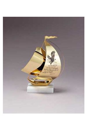 金色帆船經文座飾 (以賽亞書 40:31) Scripture 24KT Brass/Marble Sa