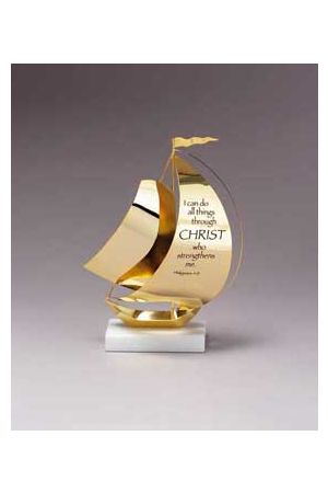 金色帆船經文座飾 (腓立比書 4:13) Scripture 24KT Brass/Marble Sai